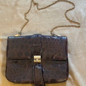 Vintage 1940s 1950s Alligator Leather Evening Bag Chain Strap